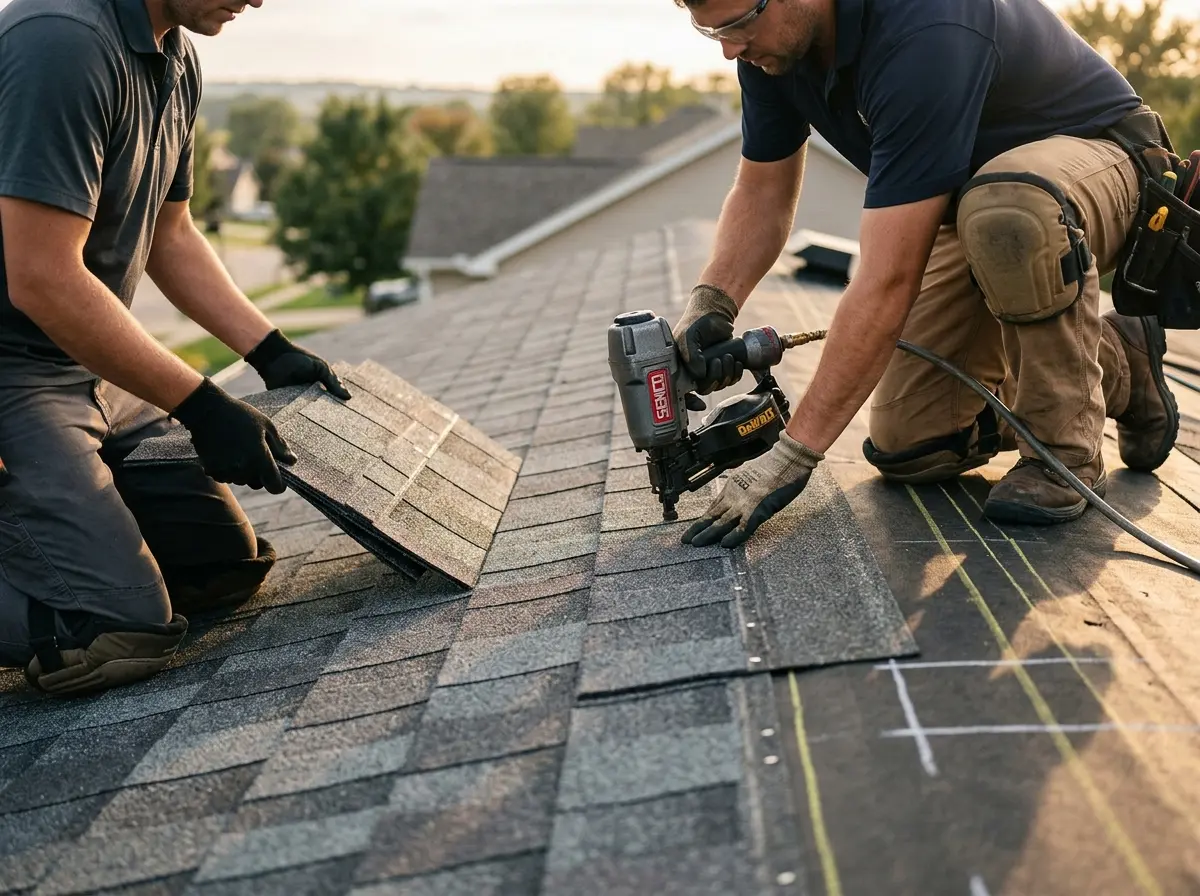 Professional roofer working on a residential roof in Sonoma